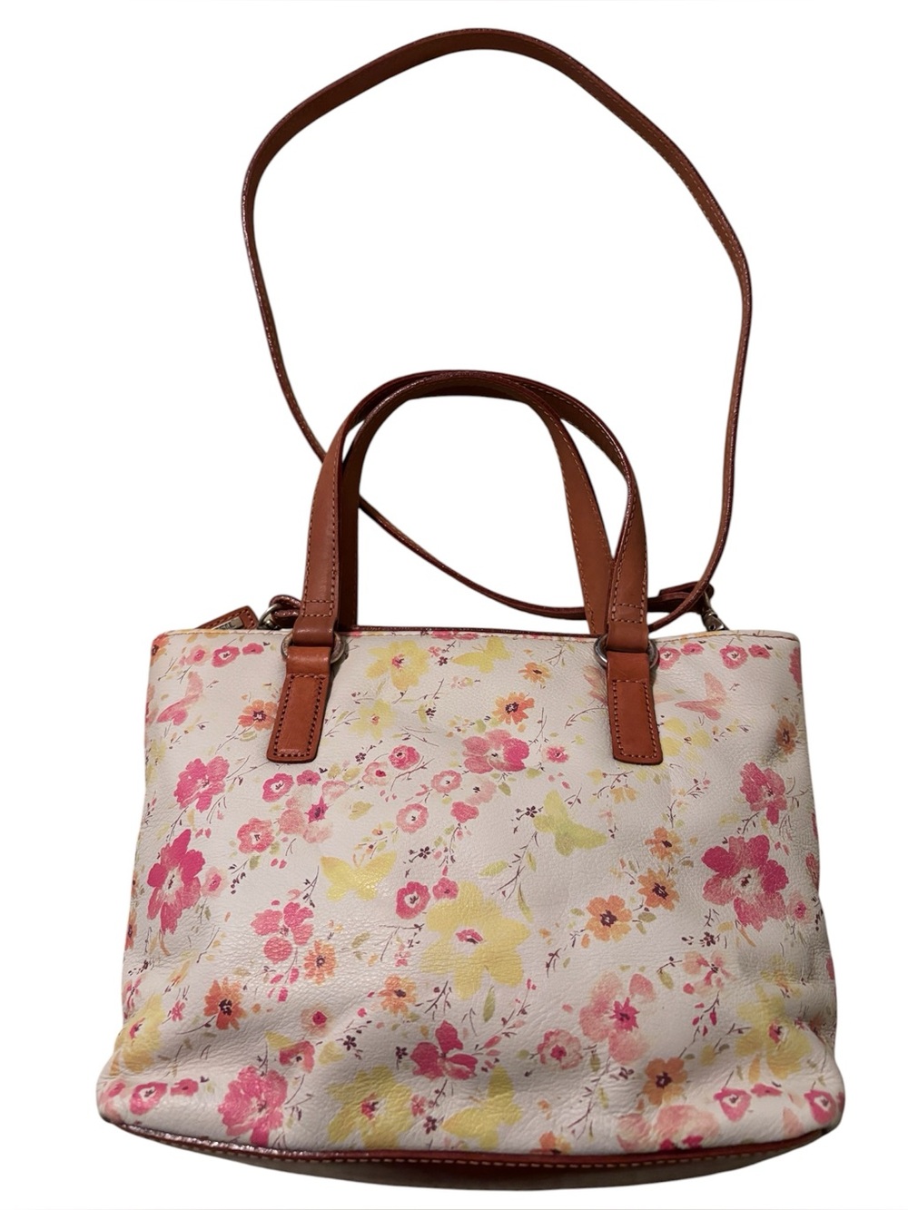 Fossil leather  floral print crossbody